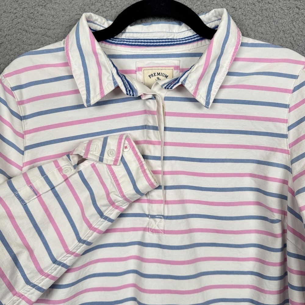 Joules Top Womens 10 Pink Blue White Striped Clovelly Popover Deck Shirt Preppy